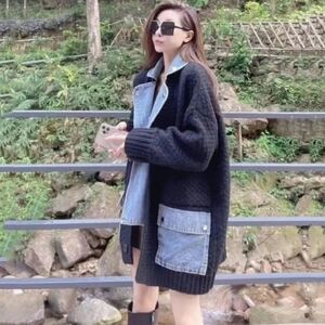 Denim stitched cardigan dark gray